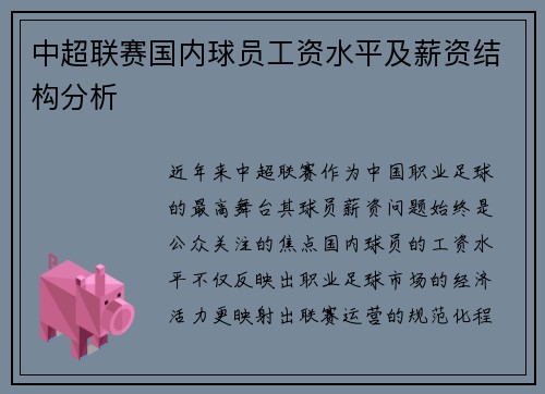 中超联赛国内球员工资水平及薪资结构分析