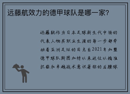 远藤航效力的德甲球队是哪一家？